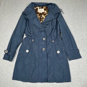Laundry Shelli Segal Trench‎ Coat Womens M Double Breasted Leopard Lined Jacket